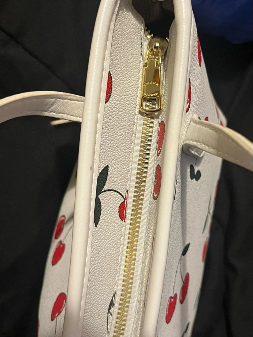 Coach White Leather Tote with Red Cherry Print - Picture 6 of 7
